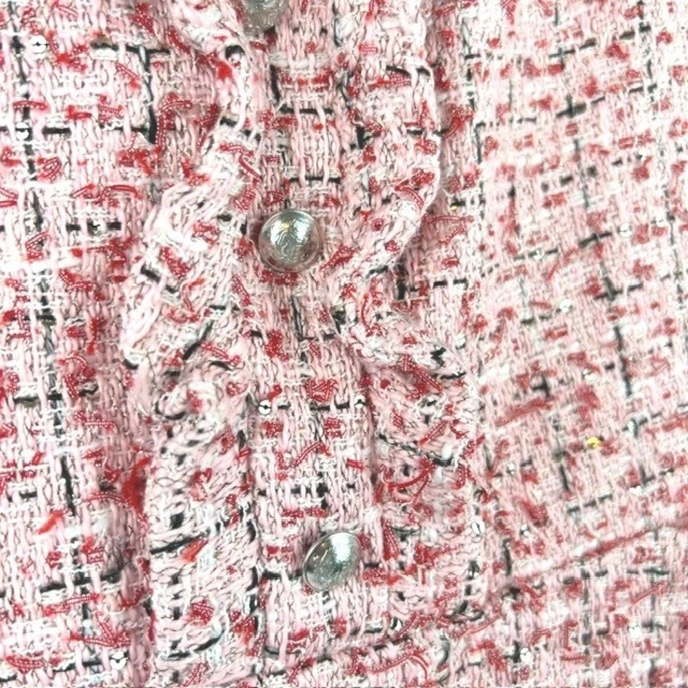 Bardot Junior Girls Pink Tweed Sequin Ruffle Dress Size 16 Kids Special Occasion